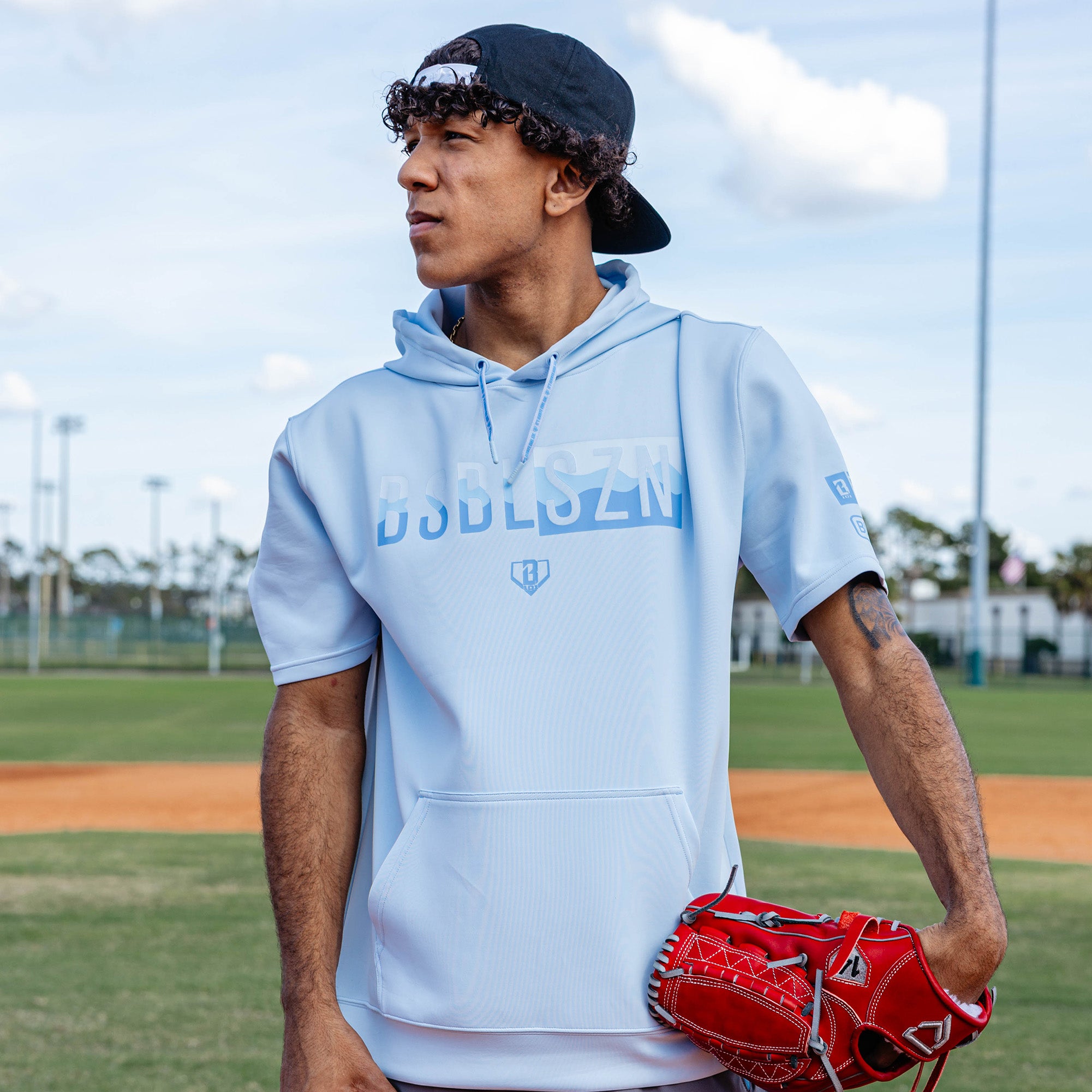 BSBL-SZN Short Sleeve Hoodie V3 - Powder Blue/Wavy - Image 3