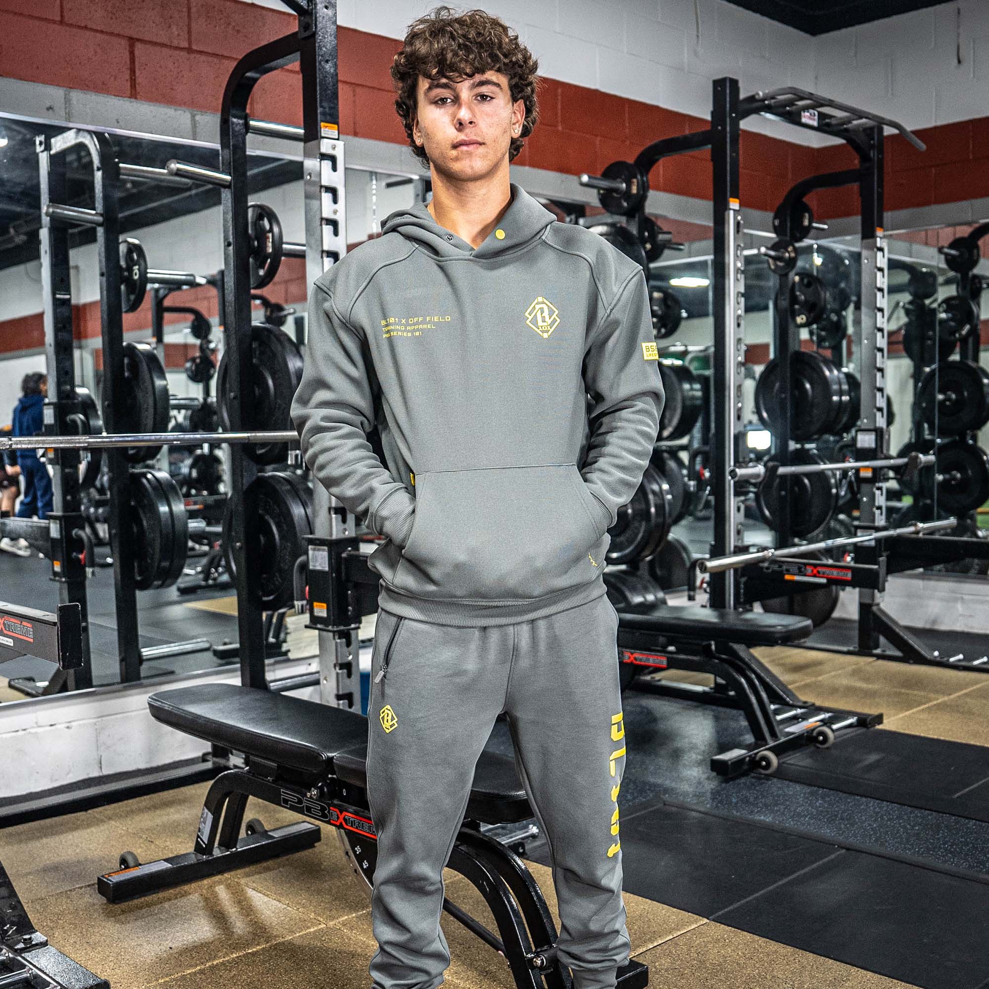 Diamond Relaxed Fit Youth Joggers - Gray/Yellow - Image 3