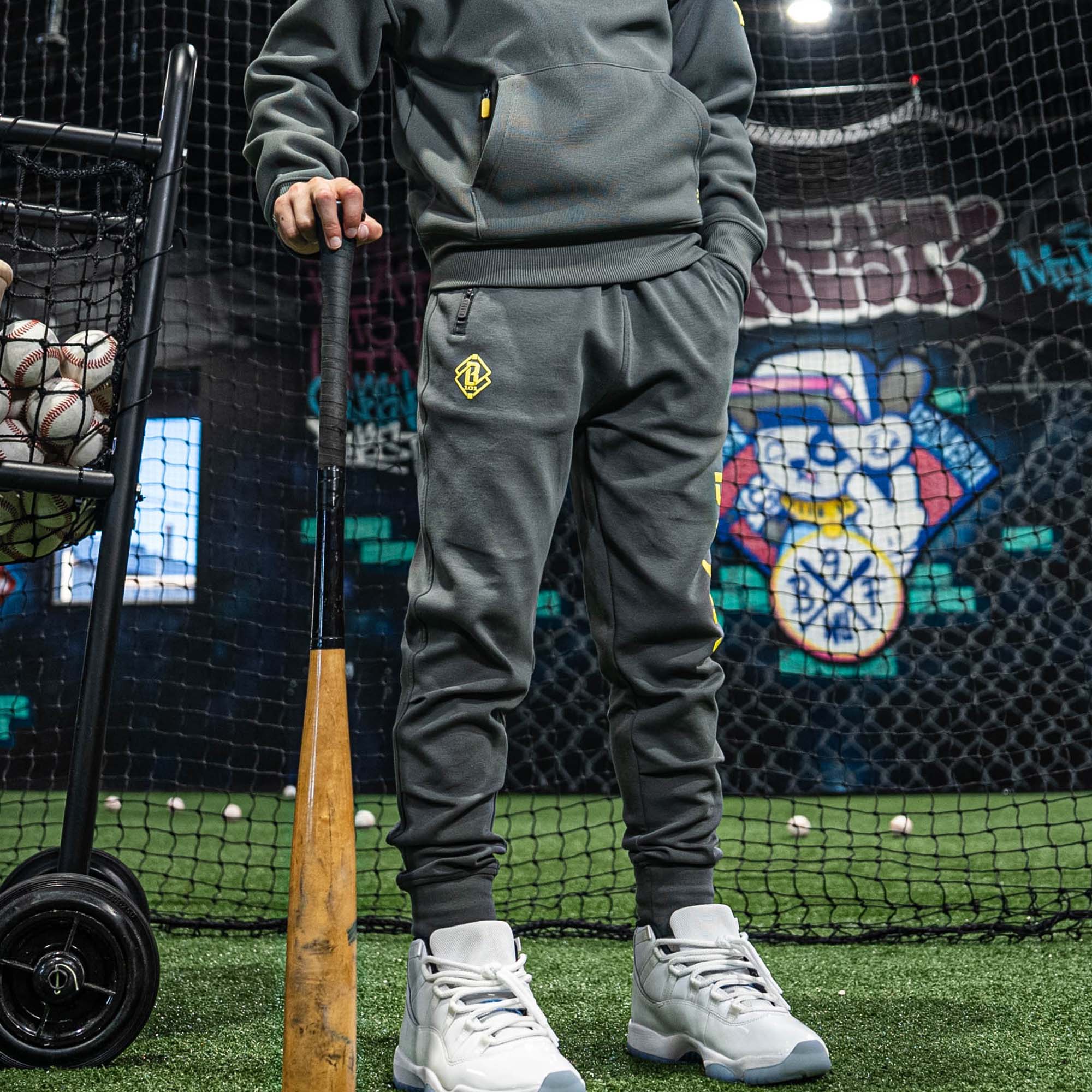 Diamond Relaxed Fit Youth Joggers - Gray/Yellow - Image 4