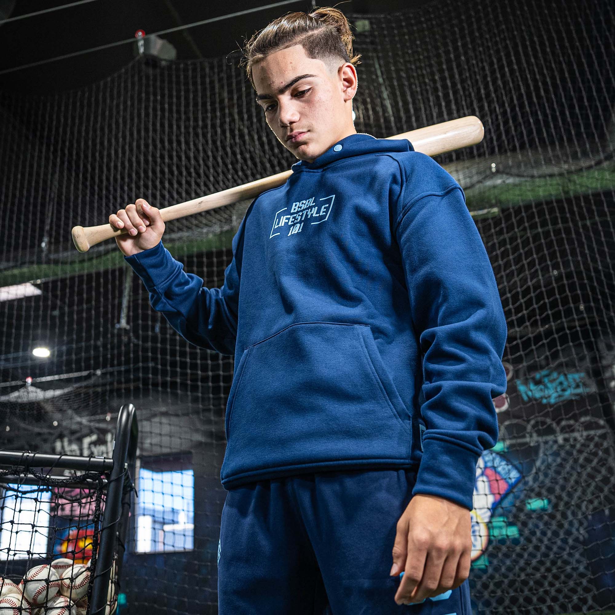 Off-Field Performance Youth Hoodie - Navy/Light Blue - Image 6