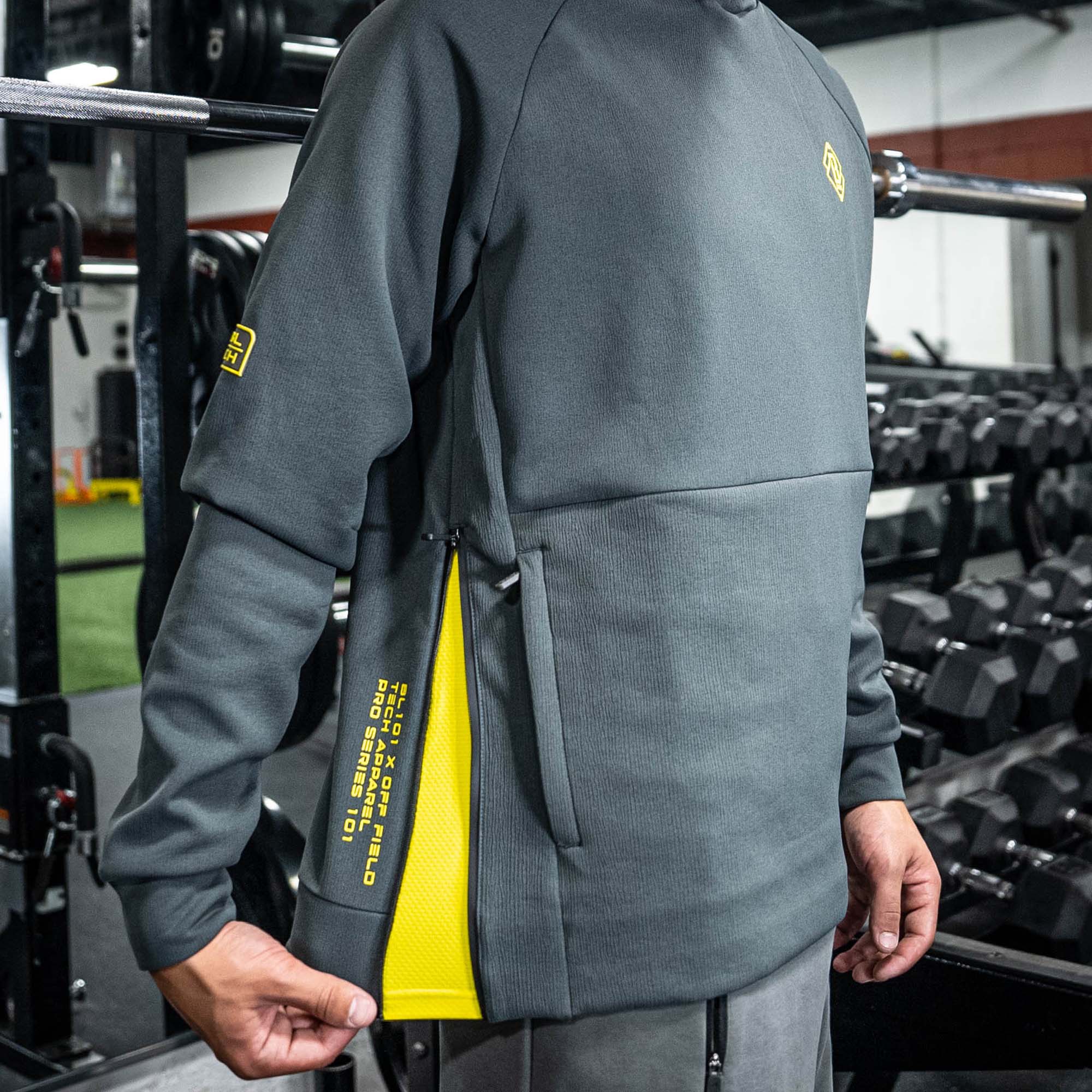 Diamond Tech Side Vented Youth Hoodie - Gray/Yellow - Image 5