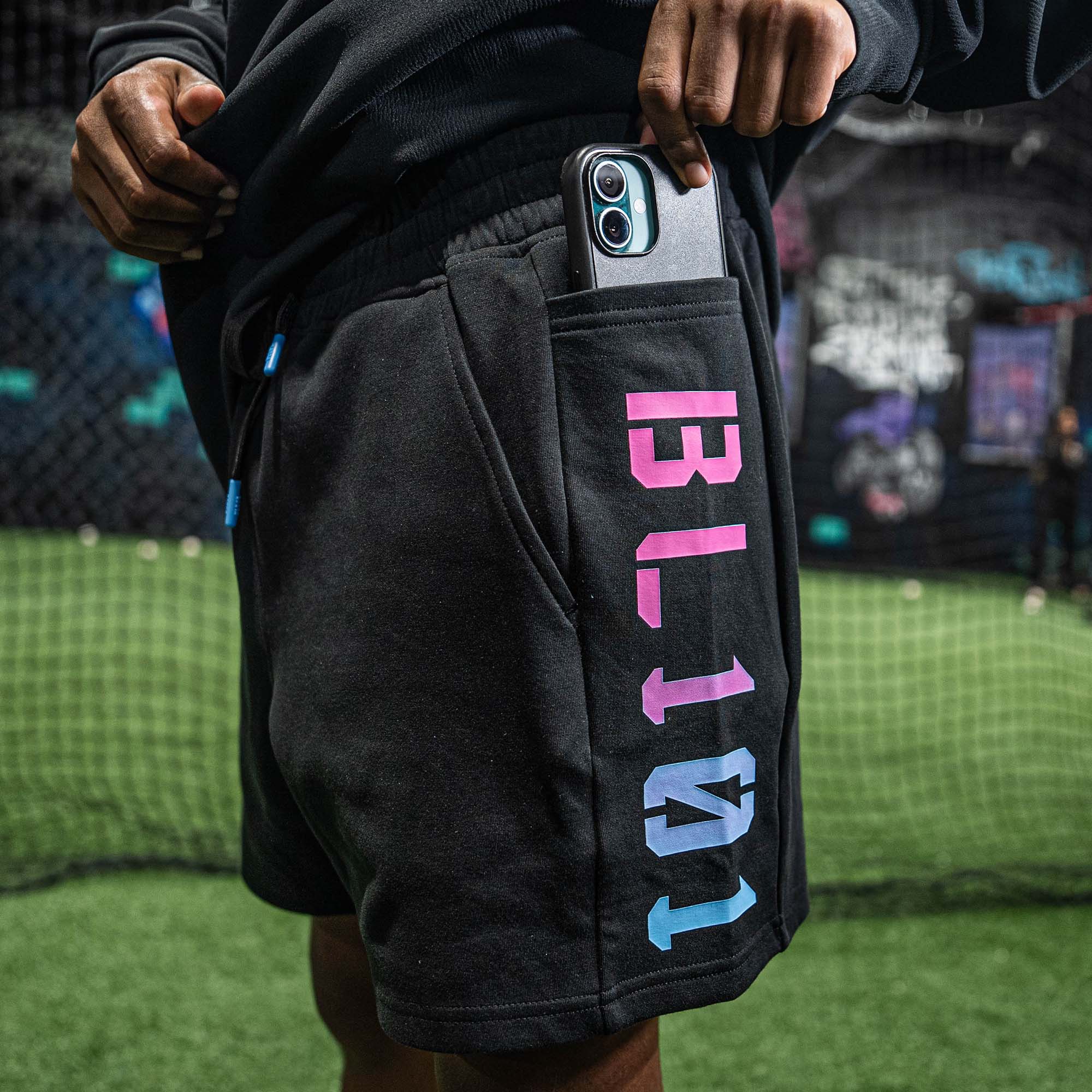 Diamond Relaxed Fit Youth Sweatshorts - Black/Cotton Candy - Image 5