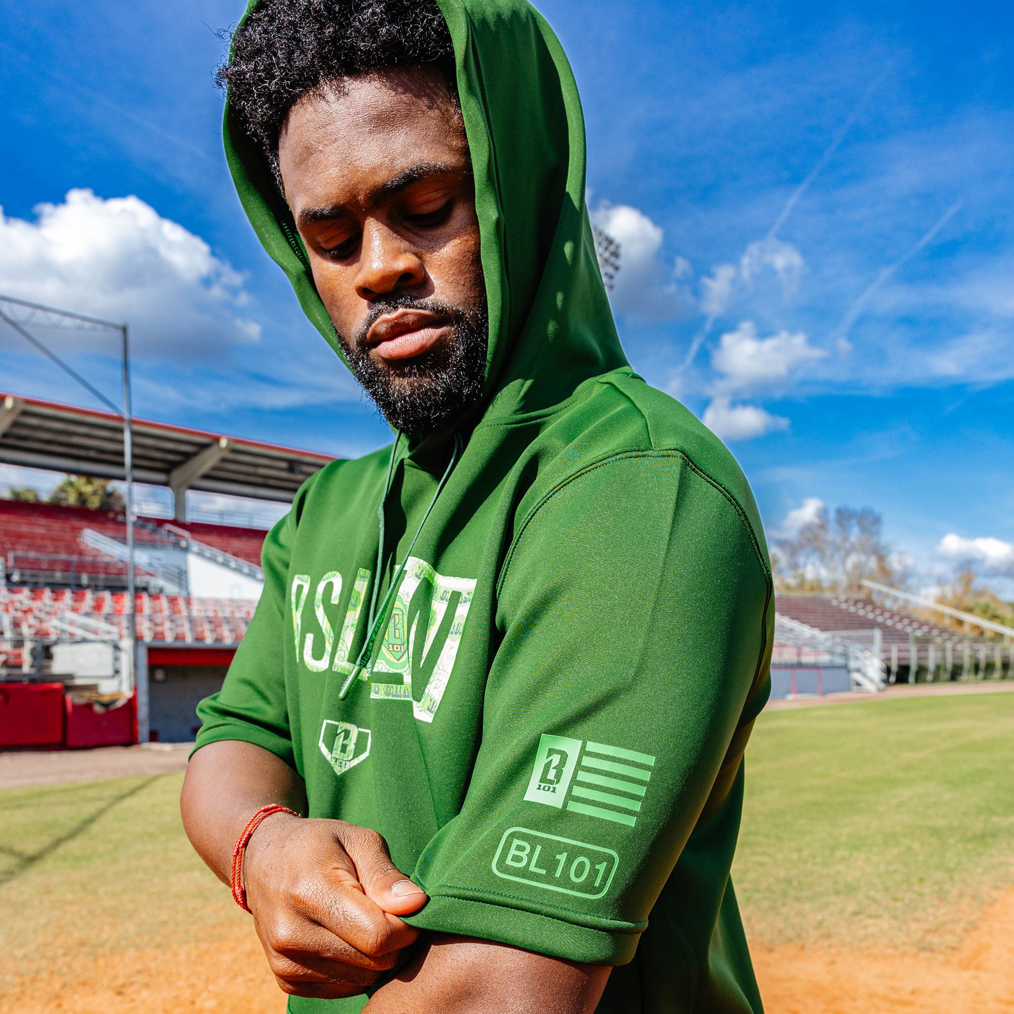 BSBL-SZN Short Sleeve Hoodie V3 - Dark Green/Bag Chaser - Image 5