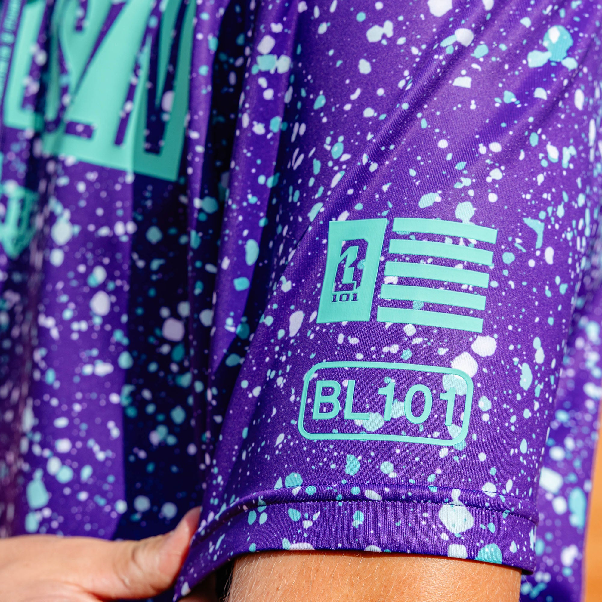 BSBL-SZN Short Sleeve Hoodie V3 - Splatter Purple/Teal - Image 5