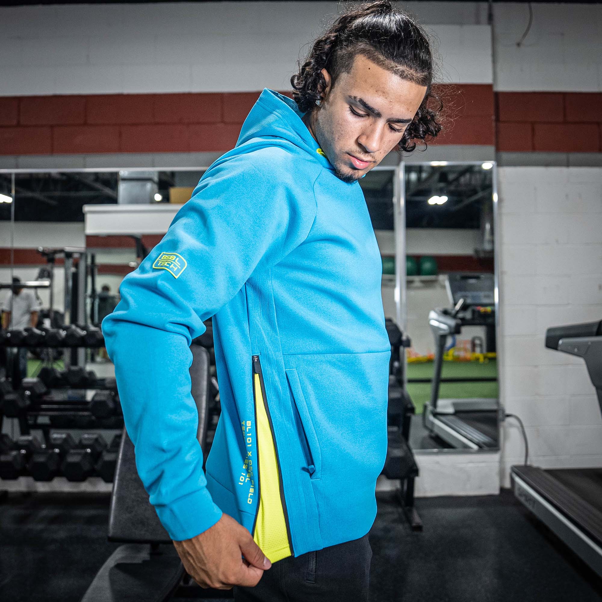Diamond Tech Side Vented Youth Hoodie - Highlighter Blue - Image 5