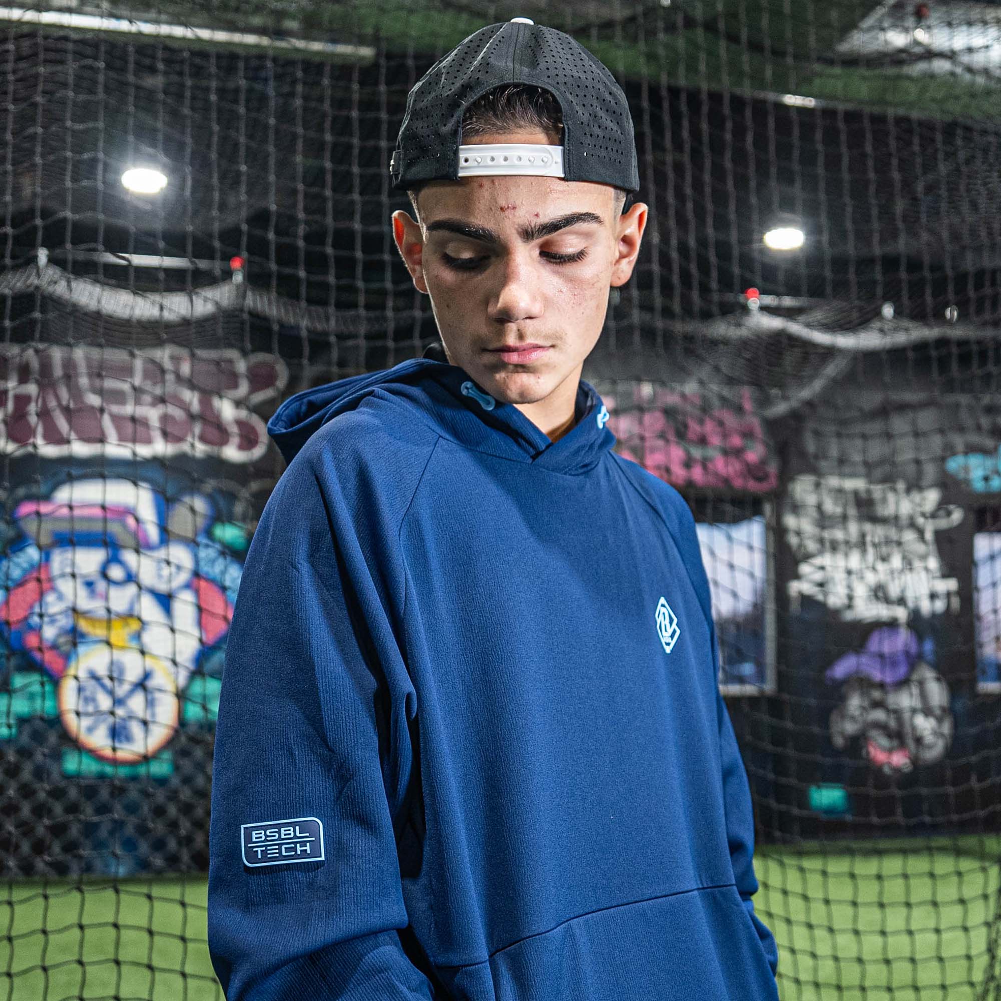 Diamond Tech Side Vented Hoodie - Navy/Light Blue - Image 4