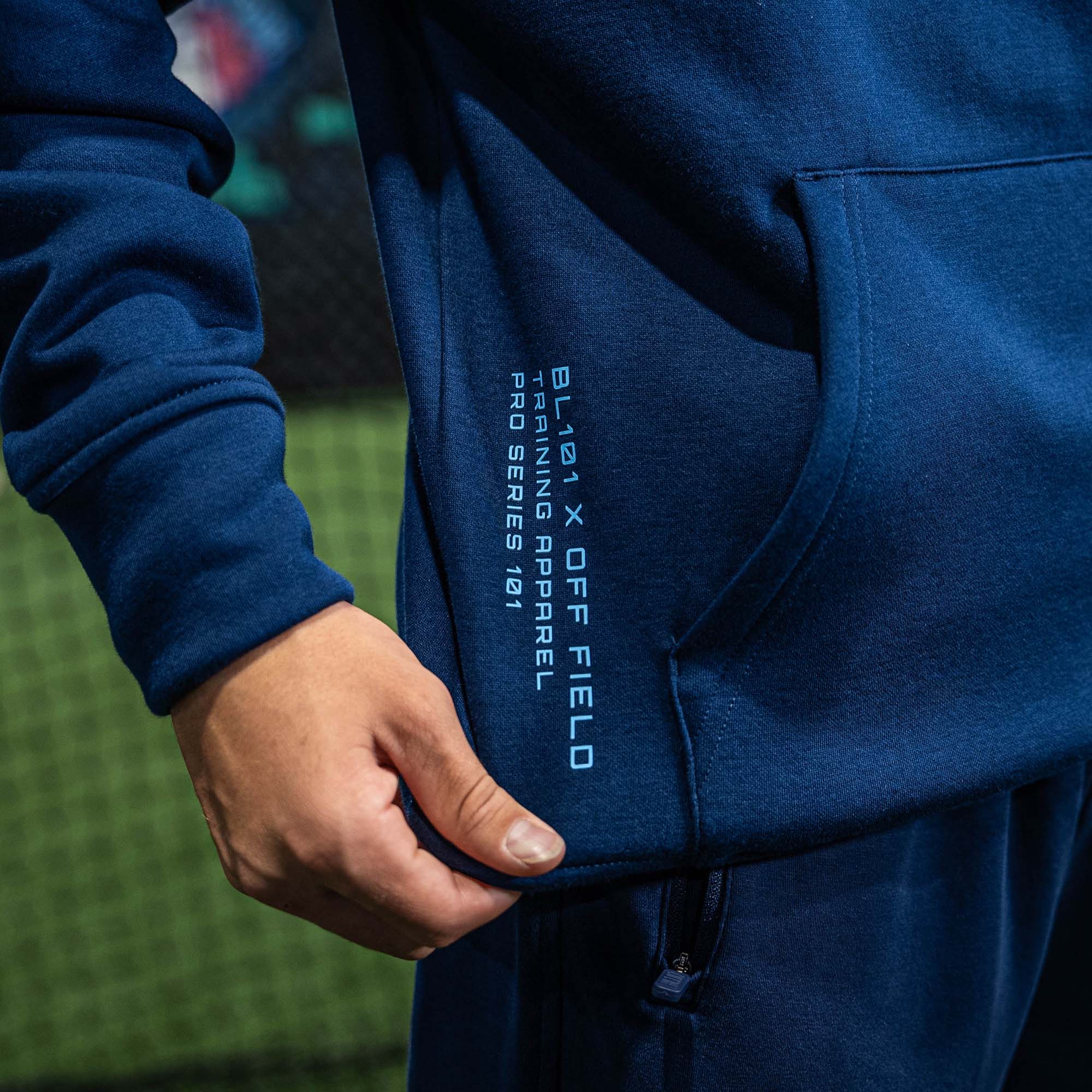 Off-Field Performance Youth Hoodie - Navy/Light Blue - Image 4
