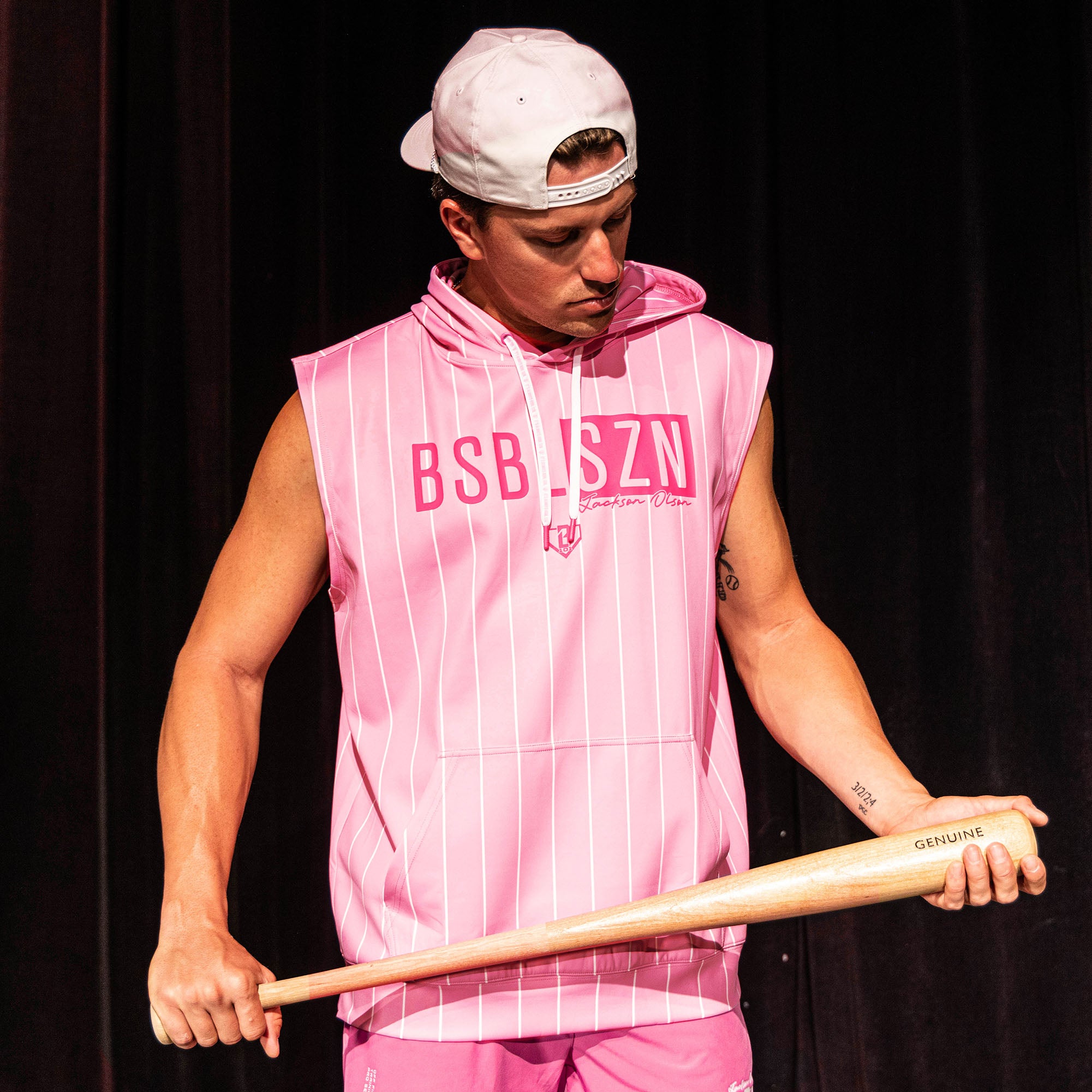 BSBL-SZN Sleeveless Hoodie V3 - Pink Pinstripes - Image 3