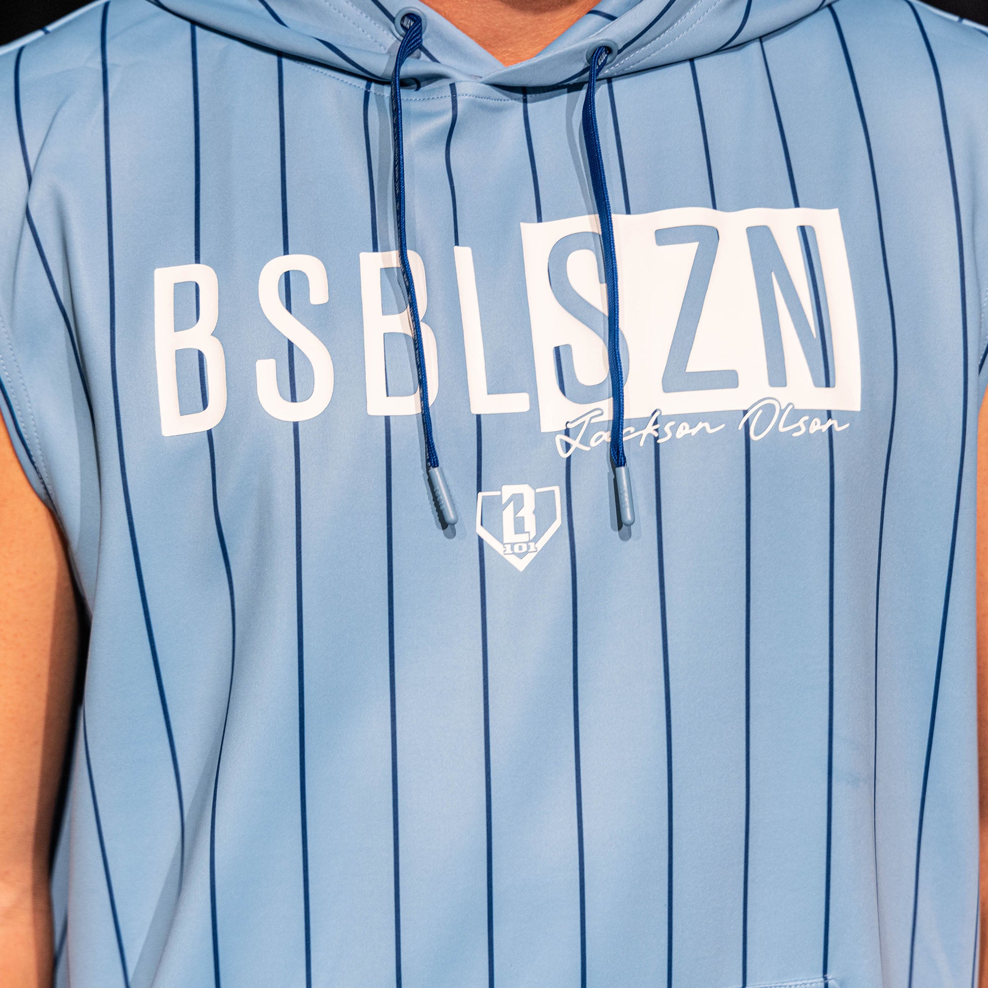 BSBL-SZN Sleeveless Hoodie V3 - Blue Pinstripes - Image 4