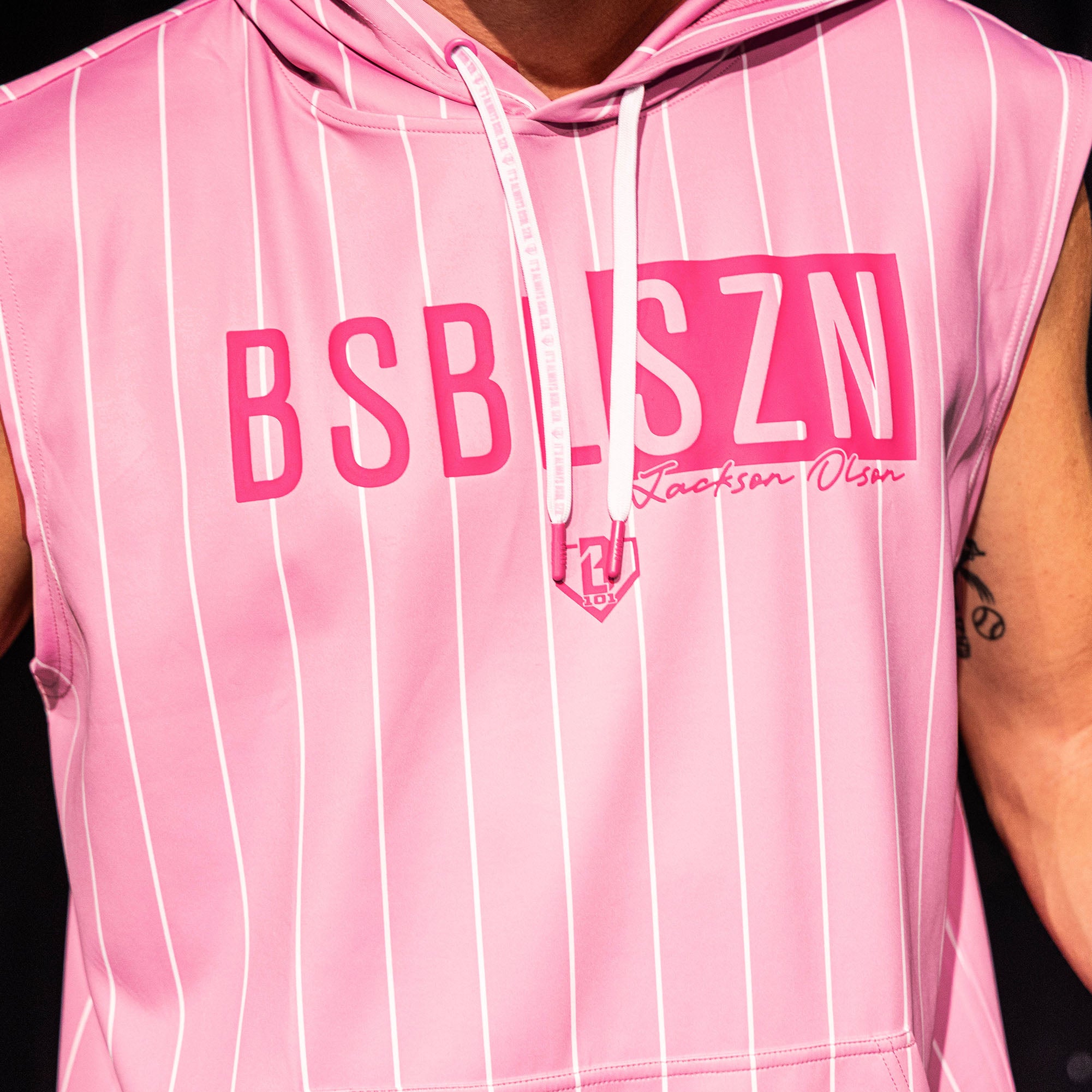 BSBL-SZN Sleeveless Hoodie V3 - Pink Pinstripes - Image 4