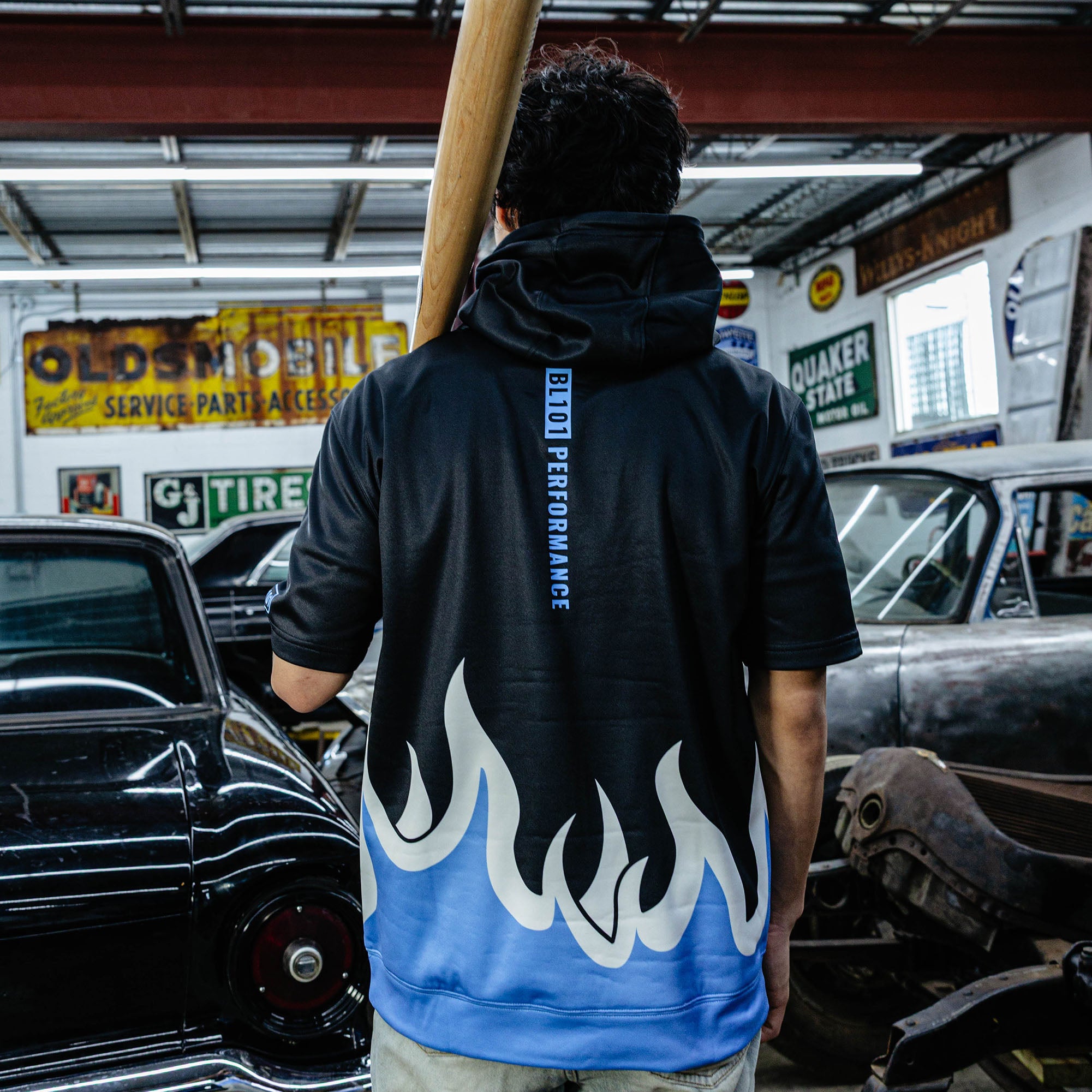 BSBL-SZN V2 Short Sleeve Hoodie - Flames Blue - Image 5
