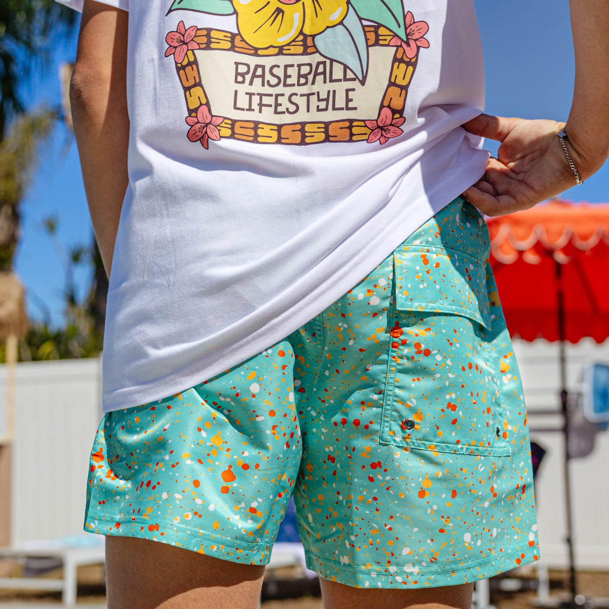 Splatter Swim Trunks - Teal - Image 7