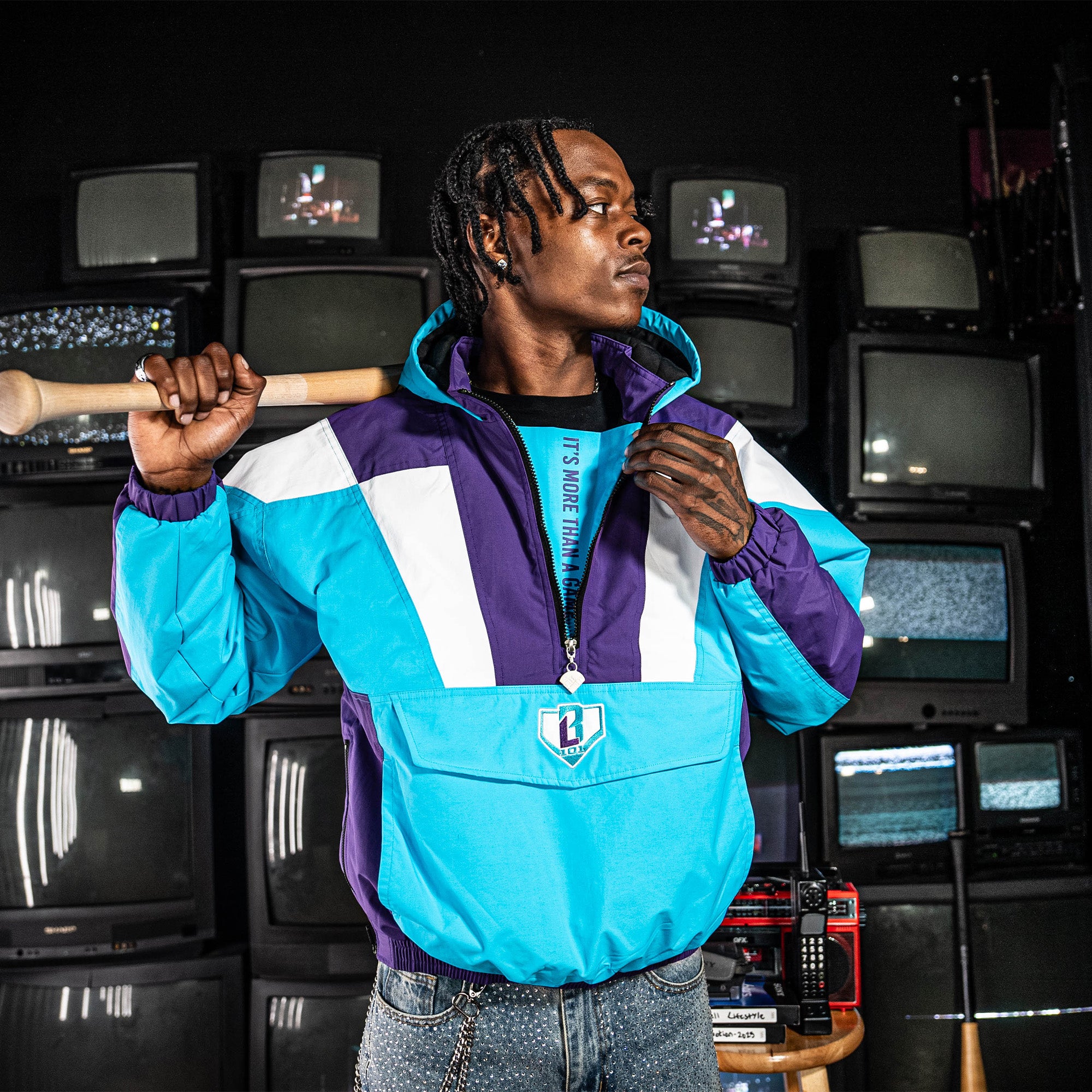 Colorblock Pullover Jacket - Blue/Purple - Image 5