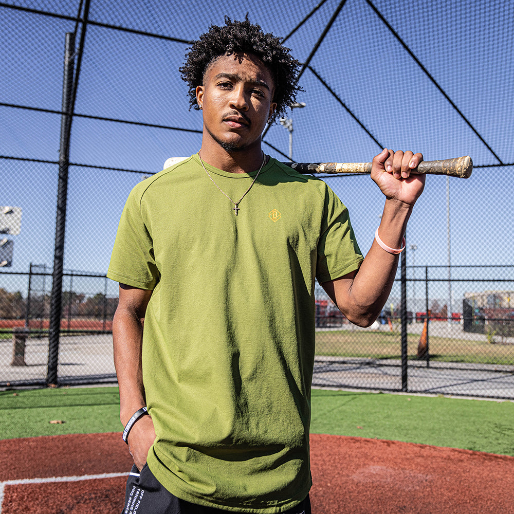 Diamond Tech Tee - Olive Green/Orange - Image 5