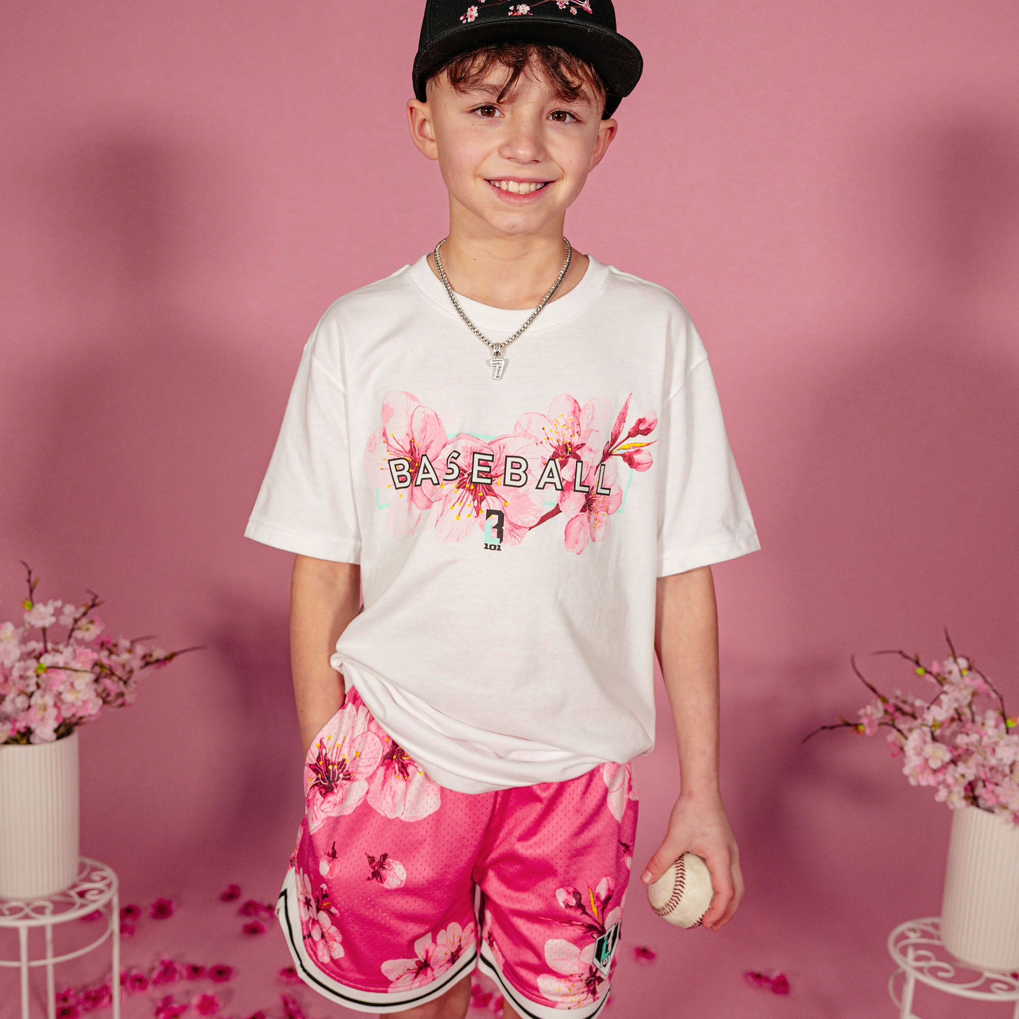 Cherry Blossoms Youth Court Shorts - Pink - Image 2
