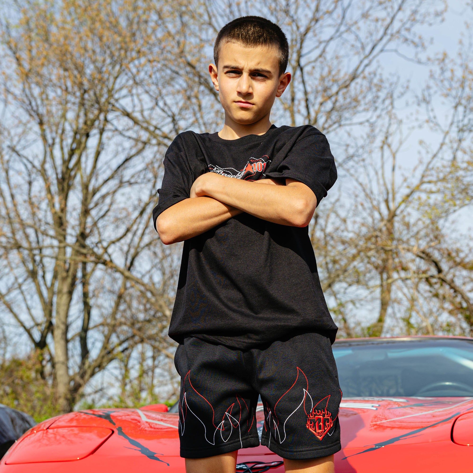 Flames Stitched Youth Sweatshorts - Image 4