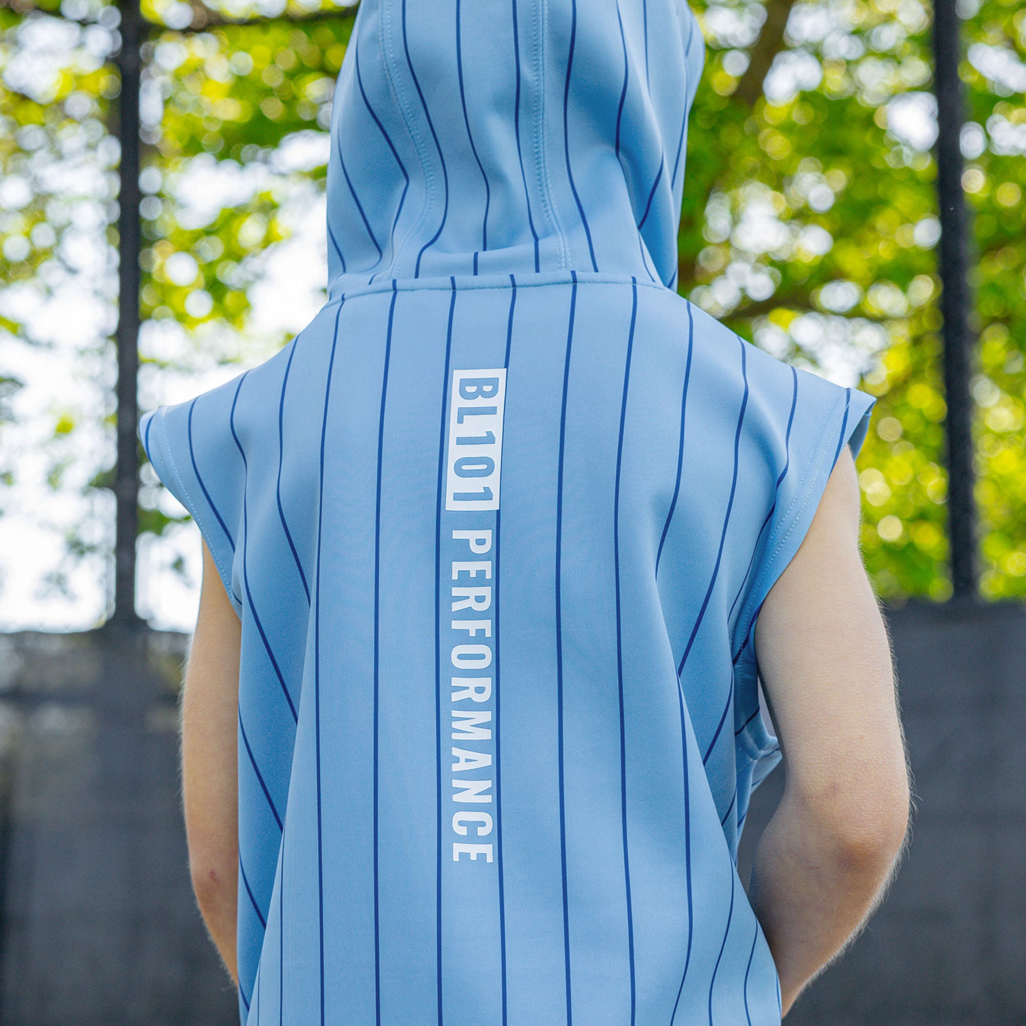 BSBL-SZN Sleeveless Youth Hoodie V3 - Blue Pinstripes - Image 5