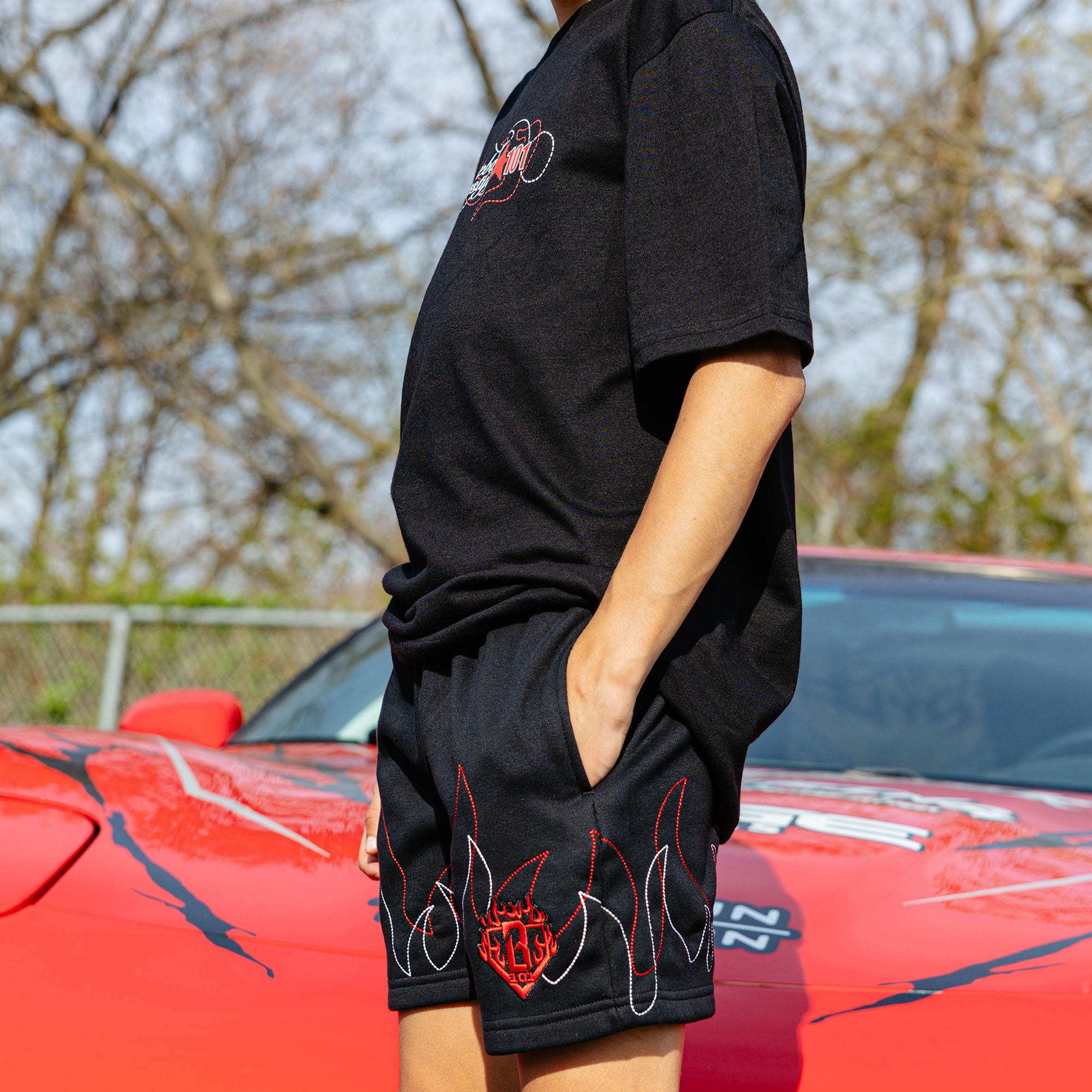 Flames Stitched Youth Sweatshorts - Image 3