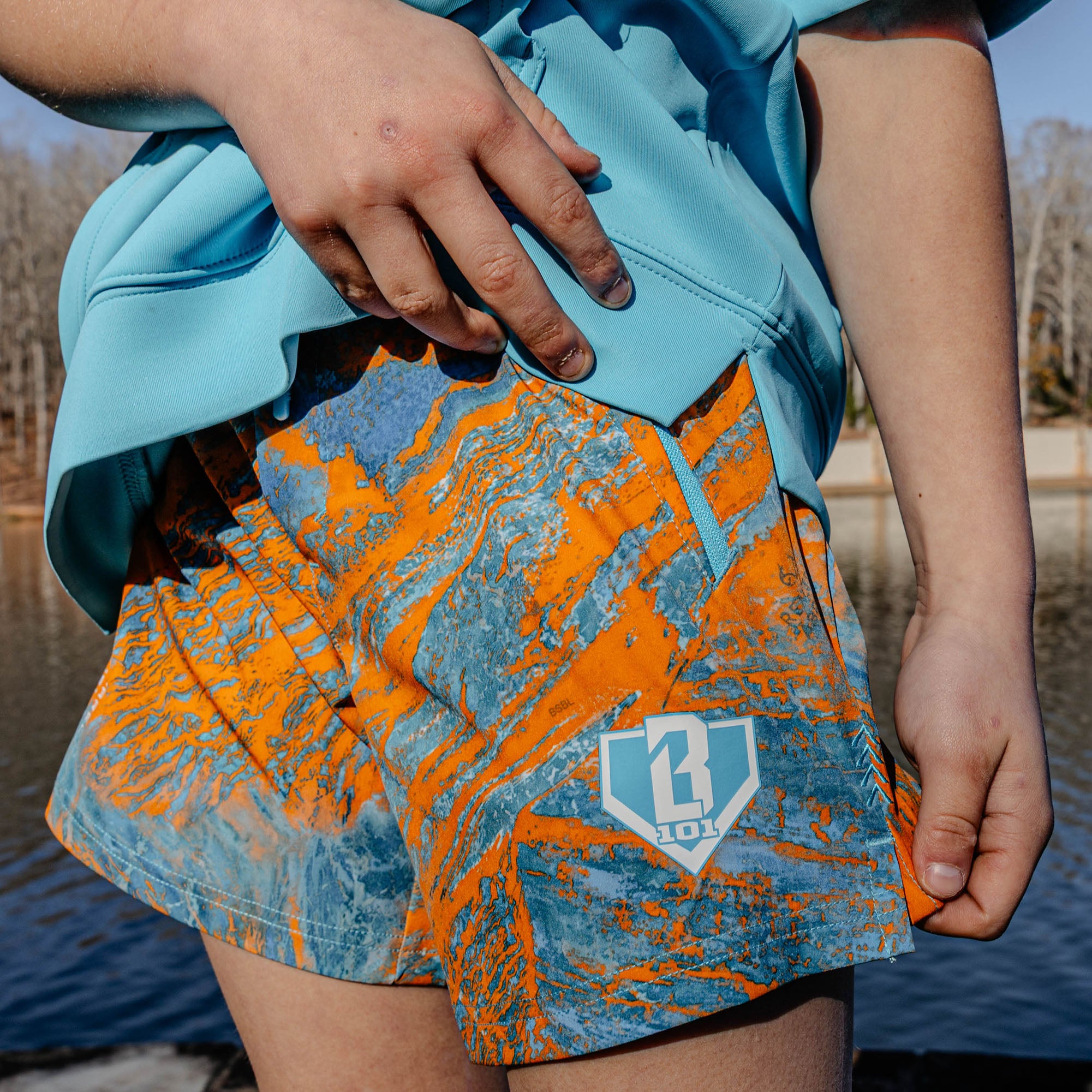 Realtree Pro Series Youth Shorts V2 with Liner - Aspect-Orange - Image 5