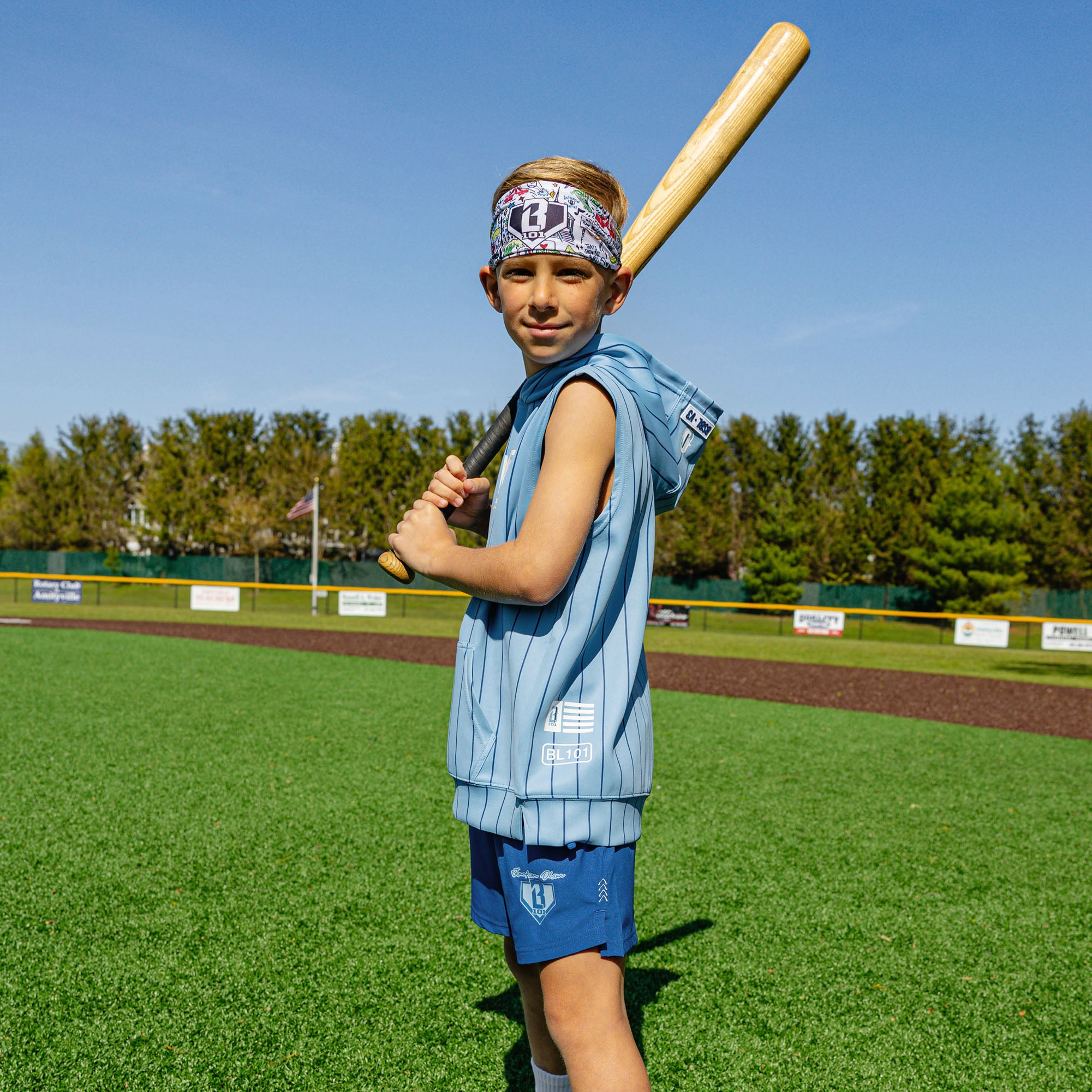 BSBL-SZN Sleeveless Youth Hoodie V3 - Blue Pinstripes - Image 6