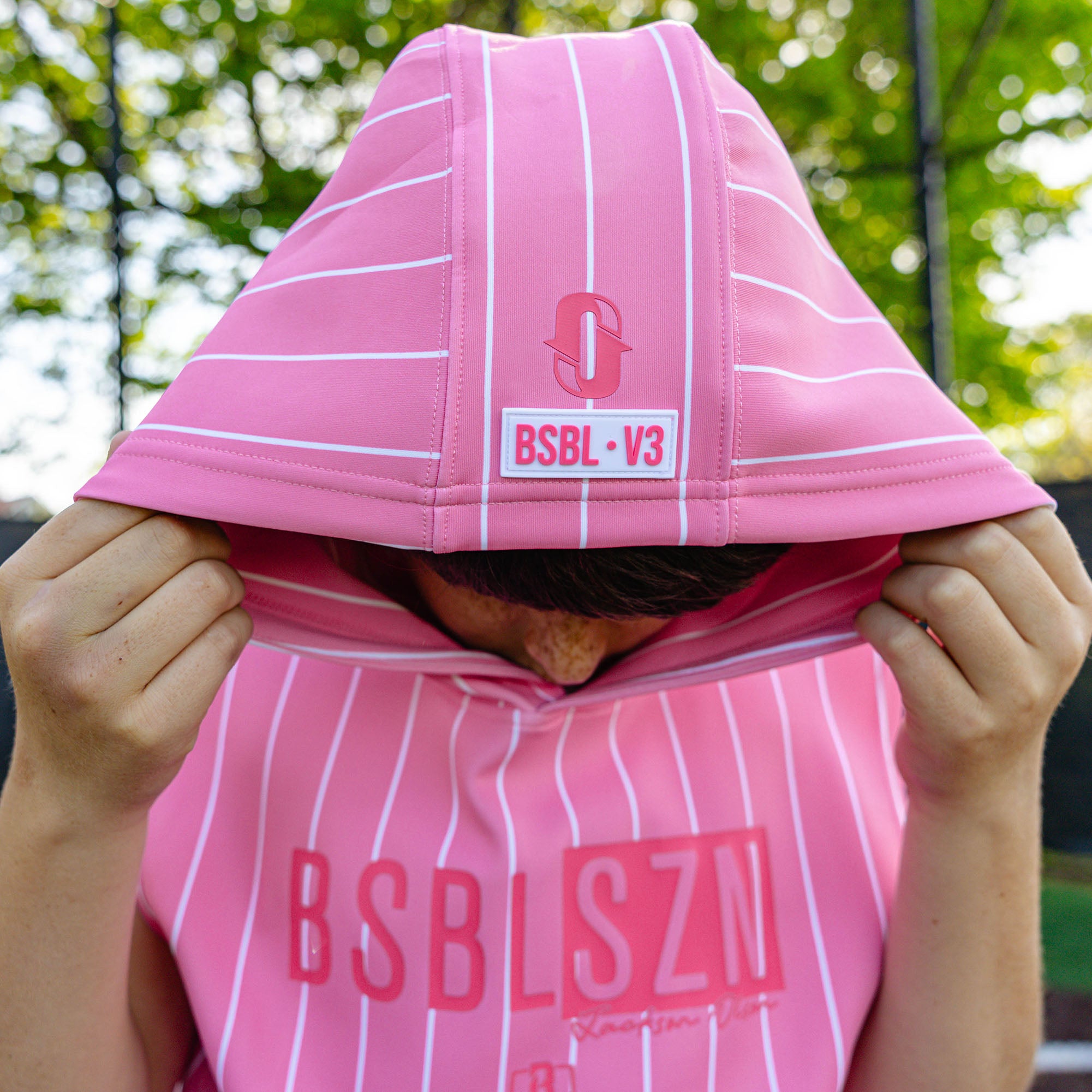 BSBL-SZN Sleeveless Youth Hoodie V3 - Pink Pinstripes - Image 6